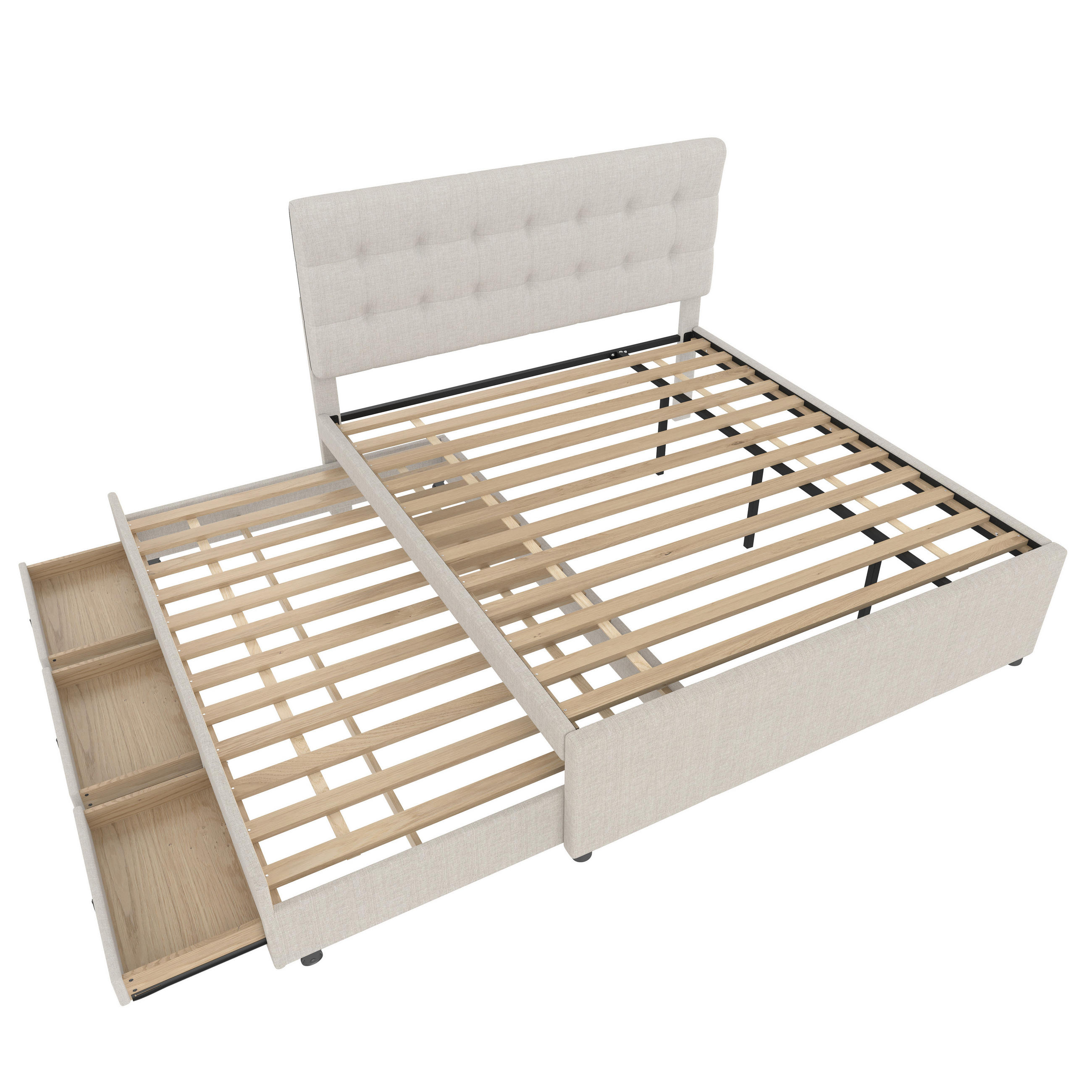POLSTERBETT 140/200 cm DE-04555, mit 3 Schubladen und ausziehbarem Bett in Beige - Beige, Holzwerkstoff (140/200cm) - ComfortXL