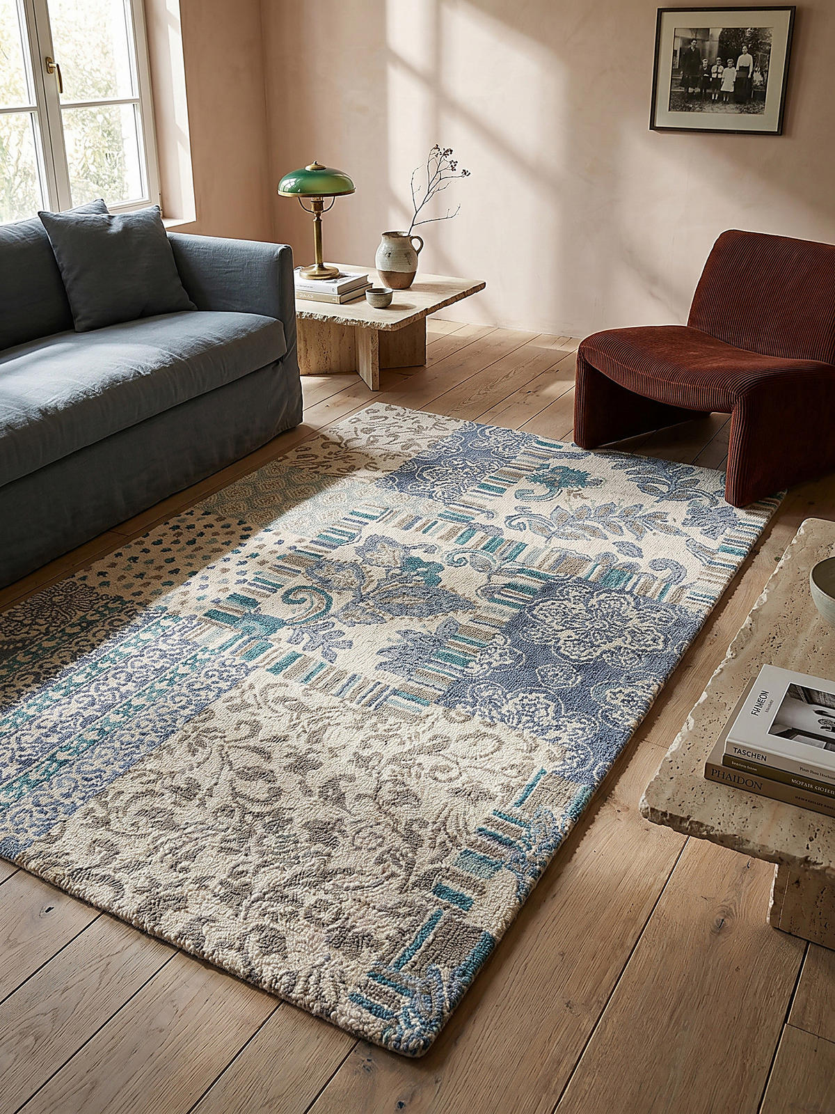 WOLLTEPPICH SOAR, im Patchwork-Stil, Blau, 120 x 170 cm - Blau, Textil (120/170cm) - KADIMA DESIGN