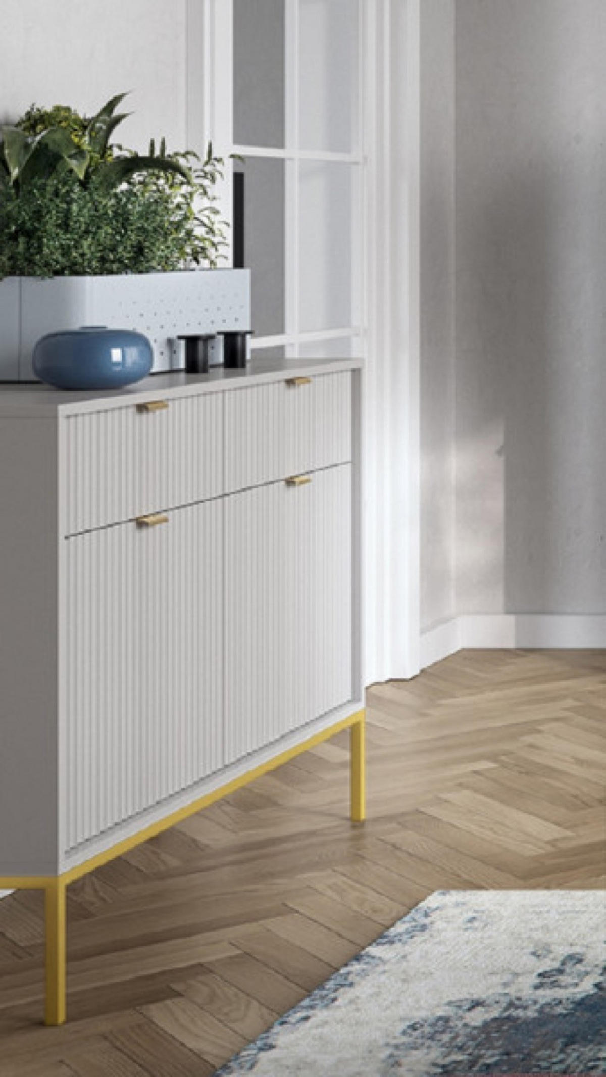 SIDEBOARD Grau KSZ104 Goldfarbene Beine Mit Metallgestell - Grau, Holzwerkstoff (104/83/39cm) - Sepro Meble