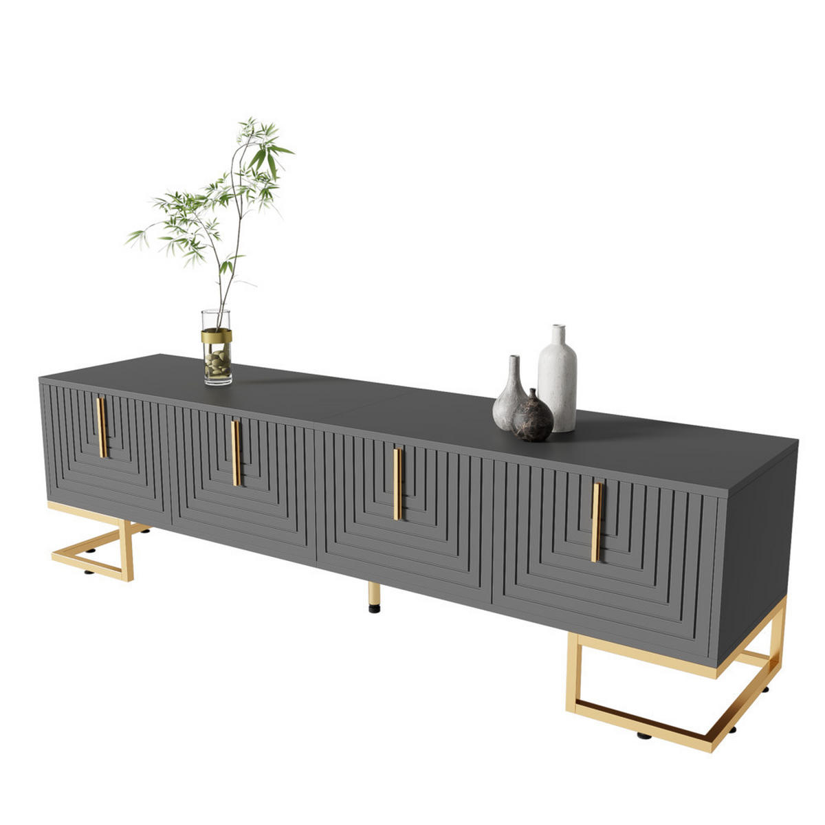 TV-SCHRANK Lowboard Goldene Griffe Füße 70-79 Zoll Schwarz Grau - Grau, Holz (49/13.5/99.5cm) - FLIEKS