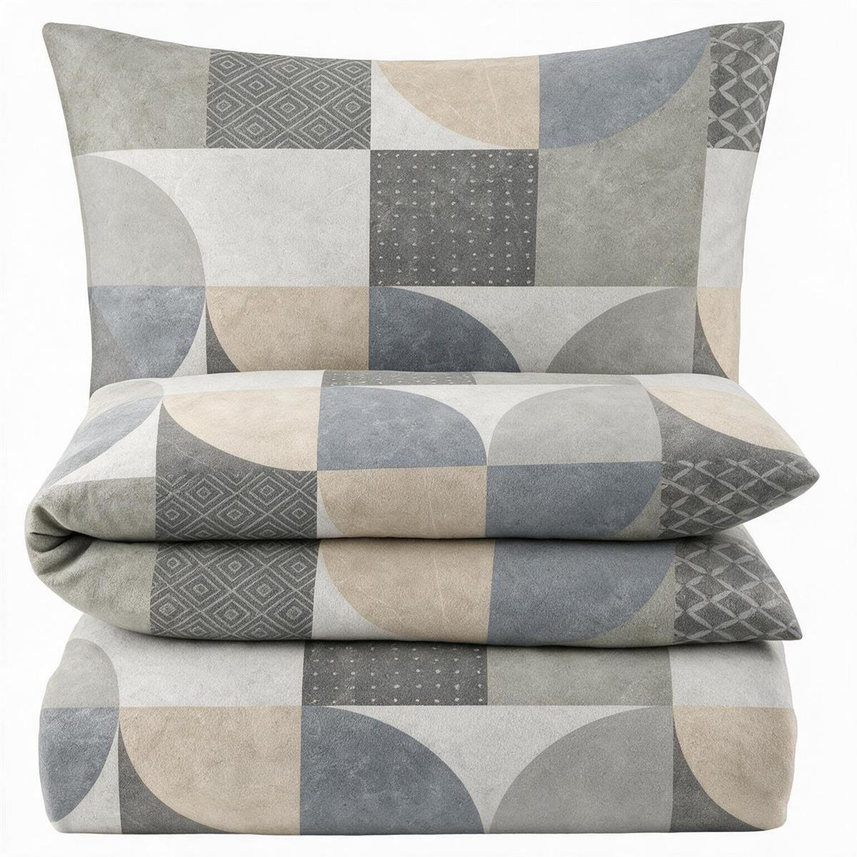 BIBER-BETTWÄSCHE 135x200 - Kuschelig warmer Flanell Bettbezug aus 100% Baumwolle für Herbst & Winter - Muster geometrisch - Grau, Textil (135/200cm) - Carpe Sonno