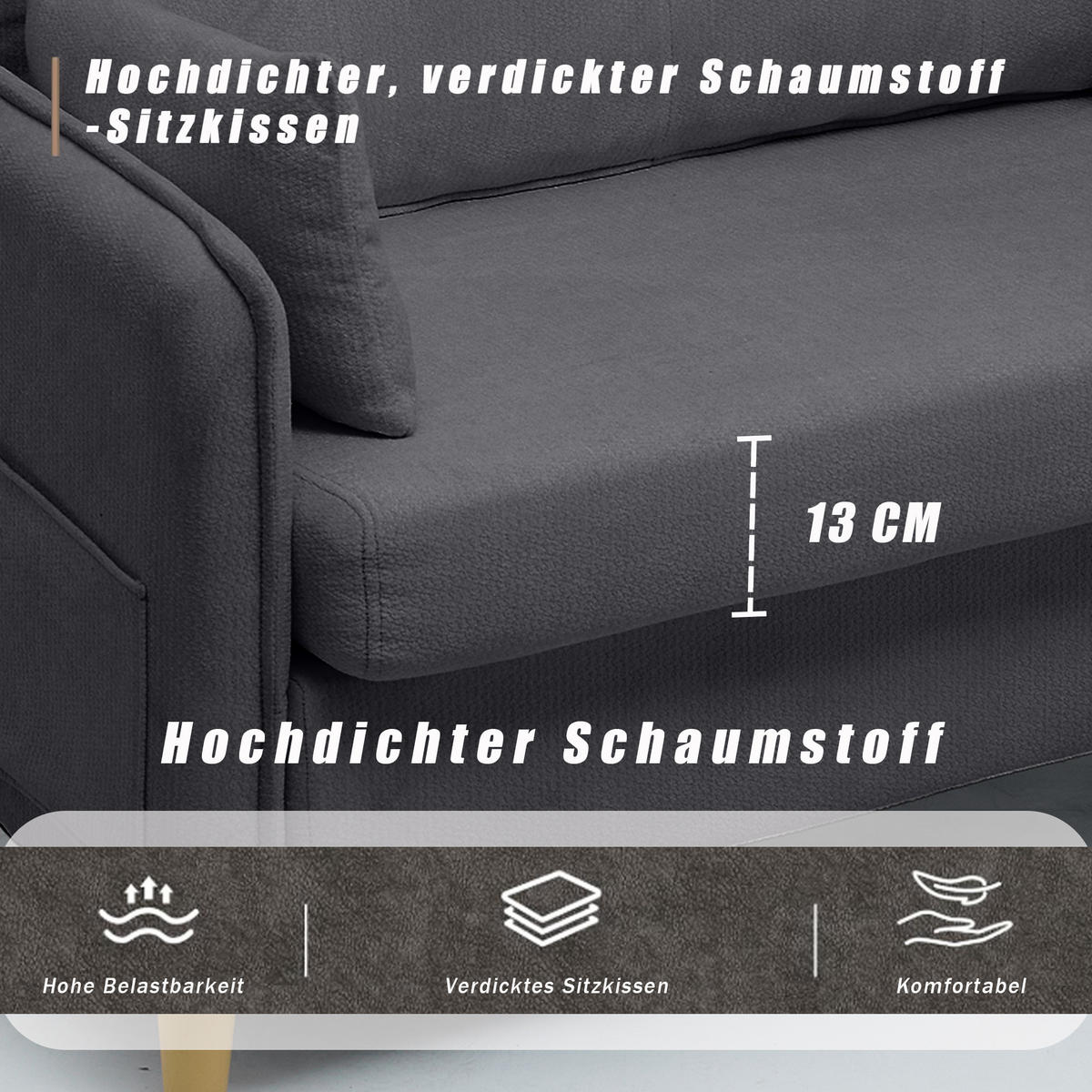 SCHLAFSOFA 127/75.5/83 cm Dunkelgrau mit Armlehnen und Seitentaschen - Dunkelgrau, Textil (75.5/83/127cm) - Oxeza