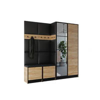 GARDEROBENSCHRANK EDEN 21 mit Spiegel - Eiche Craft Gold & Stoff Ökoleder Schwarz - Honigeiche, Holzwerkstoff (211/205/39cm) - Kier Furniture