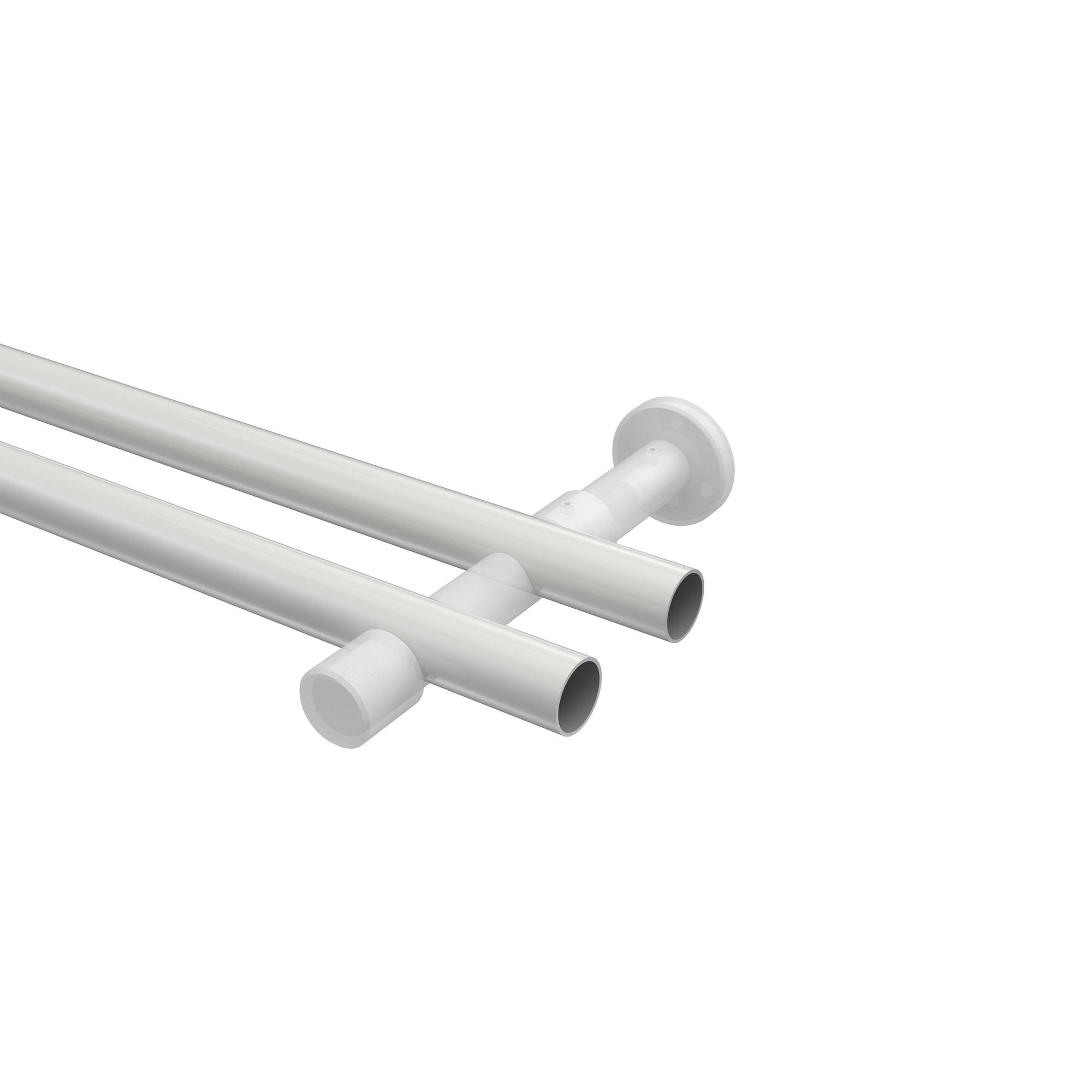 GARDINENSTANGE Prestige Verano 280 cm (geteilt in 2 x 140 cm), 2-läufig (ohne Ringe), 20 mm Ø Weiß - Chromfarben/Weiß, Metall (280cm) - INTERDECO