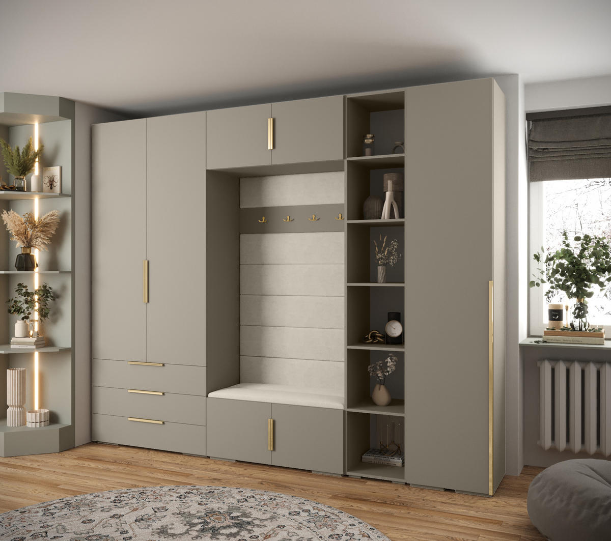 GARDEROBEN-SET 236,7/290/47 - Kaschmir/Goldfarben, Holz/Kunststoff (290/236.7/47cm) - Abiks Möbel
