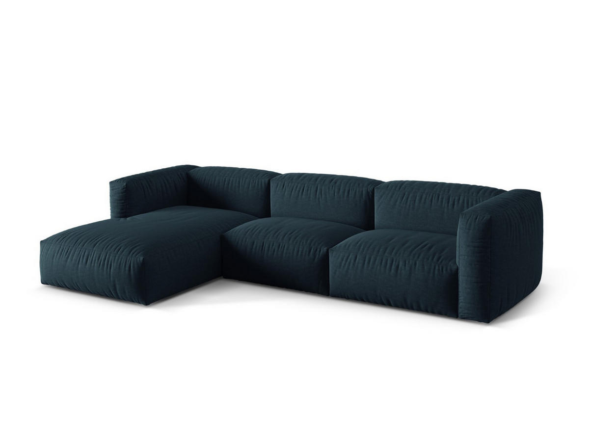ECKSOFA modular links Martina aus strukturiertem Stoff jeansblau 3 Sitzplätze - Blau, Textil (176/332cm) - Micadoni
