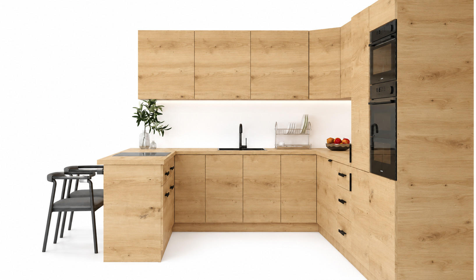 ECKKÜCHE 390 × 260 × 210 cm – Nexa K106-G860 – in Woodline / Matt - Schwarz/Eiche Artisan, Holz/Metall (390/212/58cm) - ROYAL24_MARKT