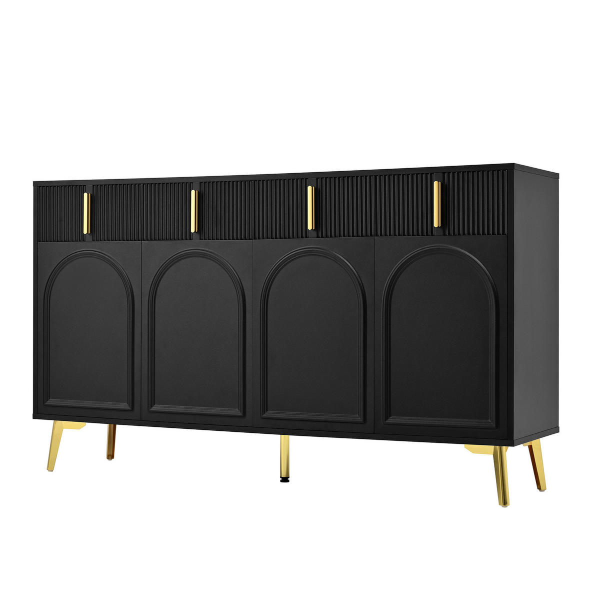 SIDEBOARD in Schwarz Anrichte mit Türen und Schubladen für Wohnzimmer und Schlafzimmer, B140/T38/H82 cm - Goldfarben/Schwarz, Holzwerkstoff/Metall (140/82/38cm) - STILVORA
