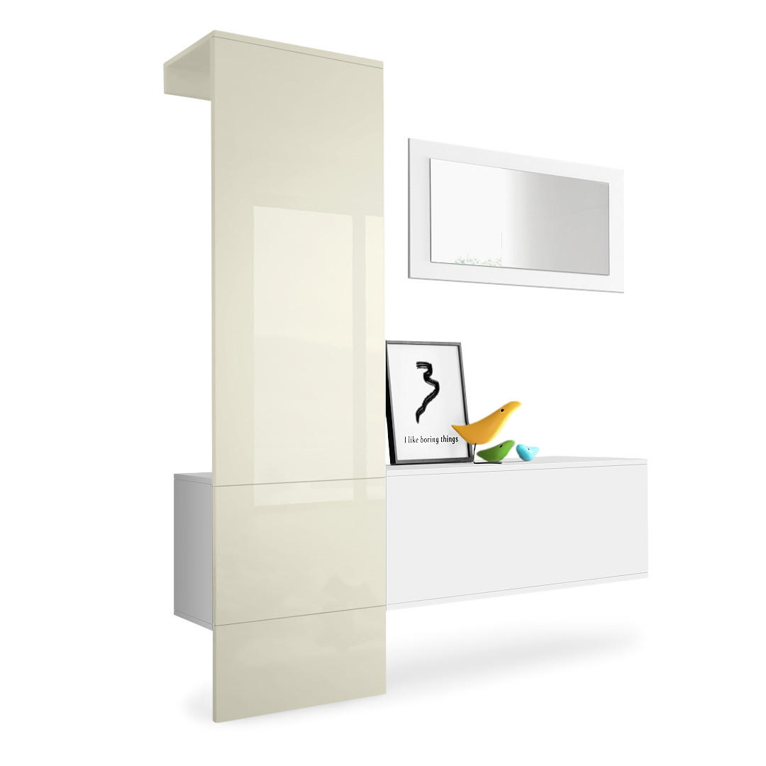 GARDEROBE Carlton Paneel in Creme Hochglanz - Creme, Holzwerkstoff (156/193/35cm) - Vladon