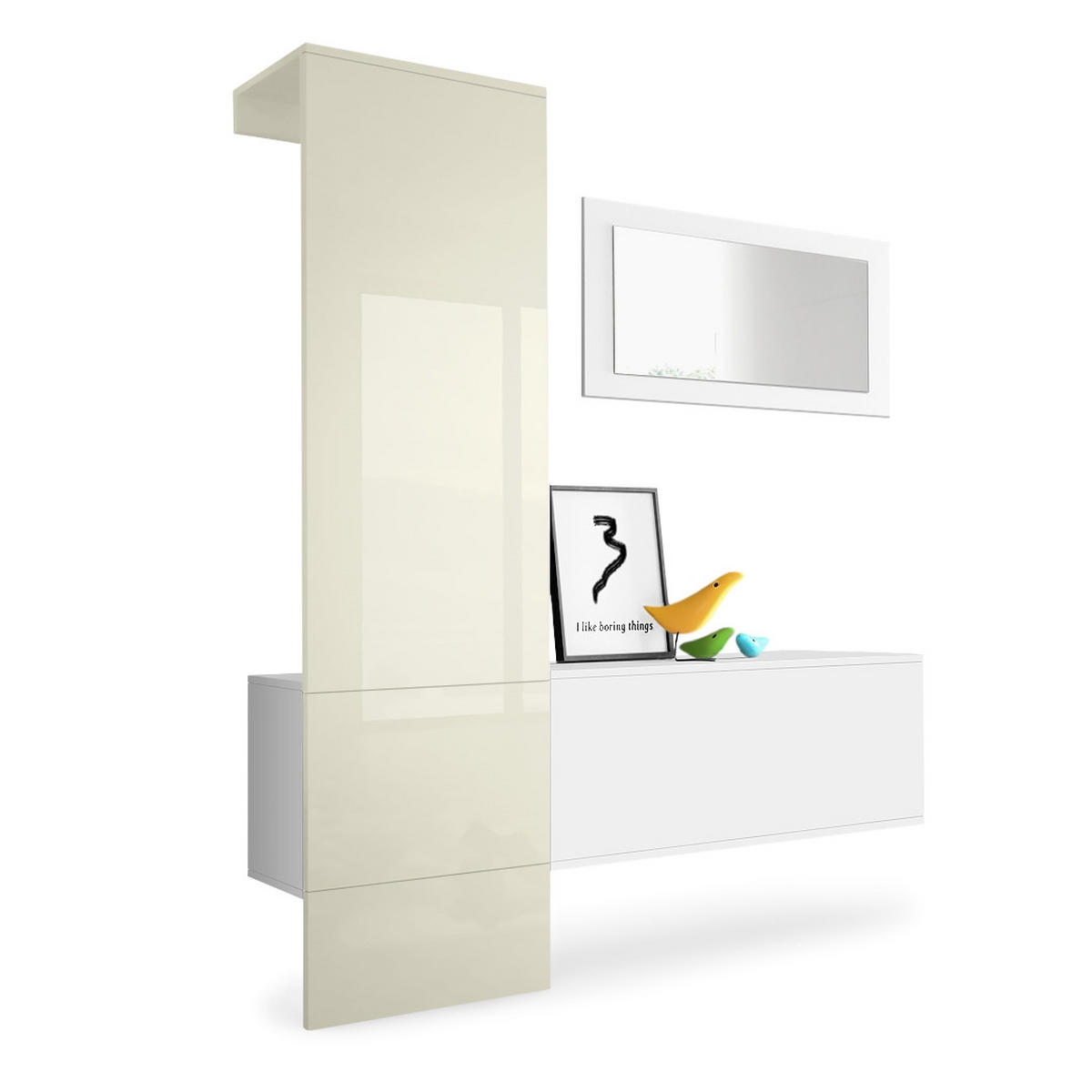 GARDEROBE Carlton Paneel in Creme Hochglanz - Creme, Holzwerkstoff (156/193/35cm) - Vladon