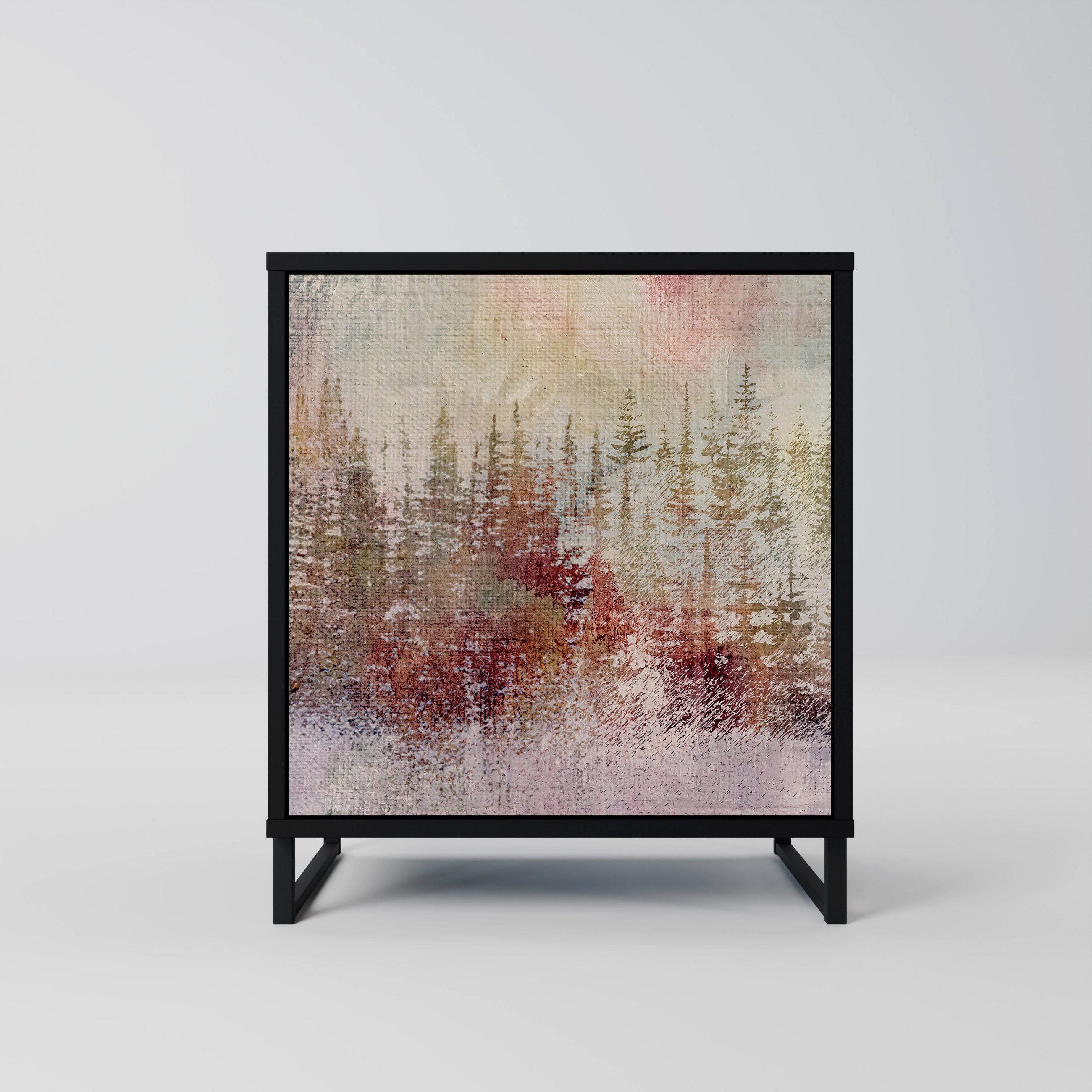 SIDEBOARD VEILED SUMMIT, Schwarz, 57,5x42x67,5 cm, Schwarze Metall-Rahmenfüße - Multicolor/Schwarz, Holzwerkstoff/Metall (57.5/67.5/42cm) - SpaceRebels