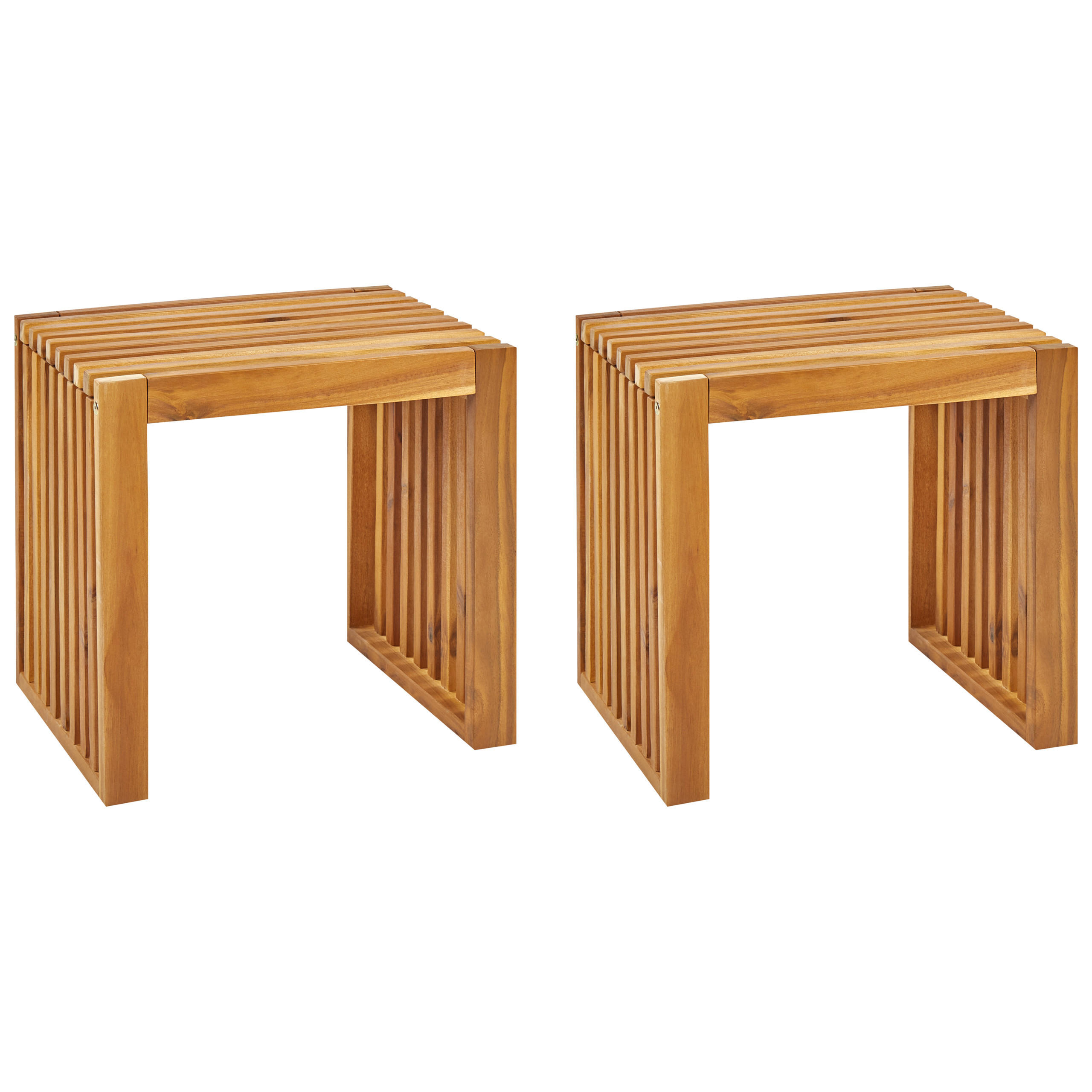 GARTENSTUHL 2er- Set Holz Heller Holzfarbton Bellano - Hellbraun, Holz (45/43/35cm) - Beliani