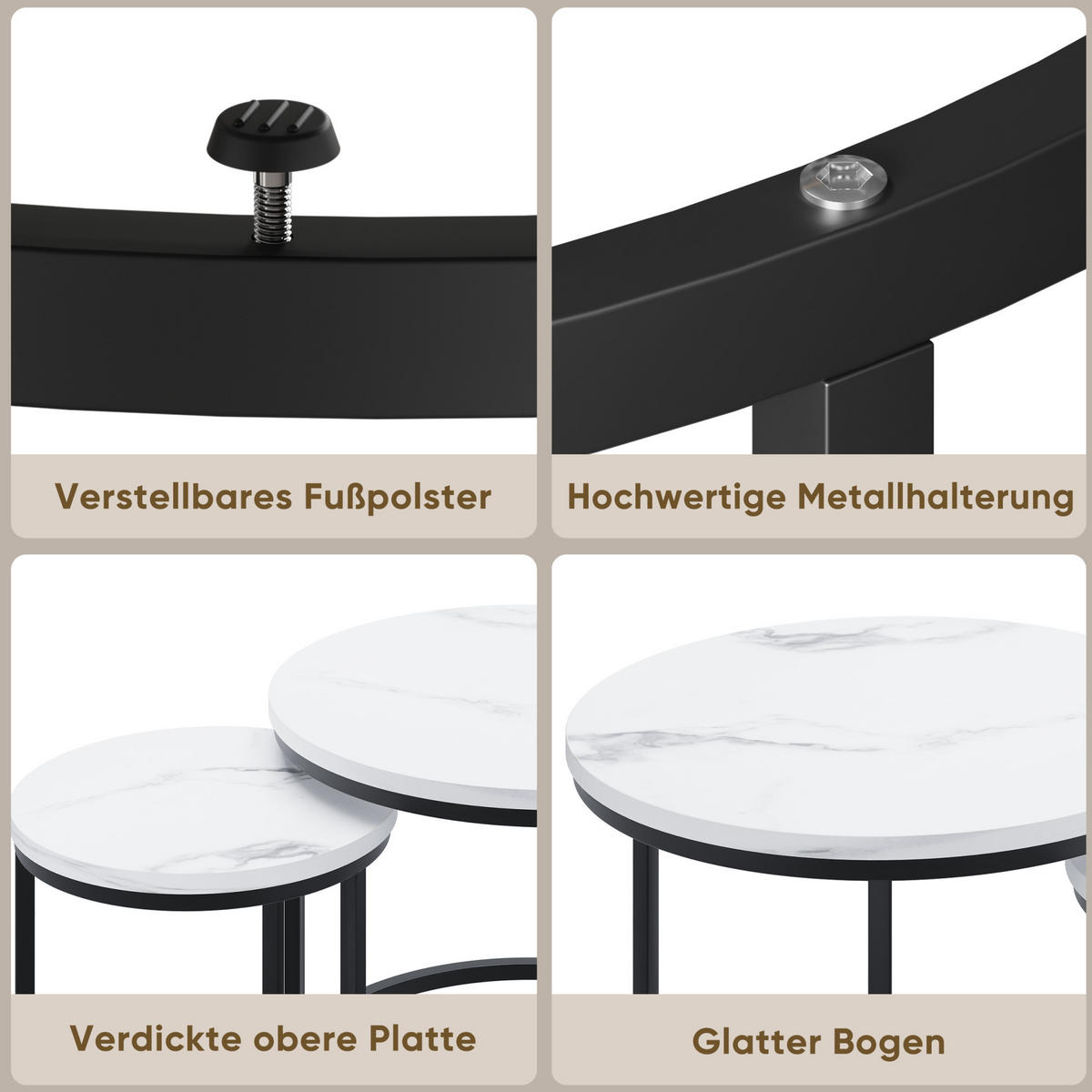 COUCHTISCH aus Spanplatte und Eisen 60x60x45 cm in Weiß im 2er-Set - Weiß, Holzwerkstoff (60/60/45cm) - Modfu