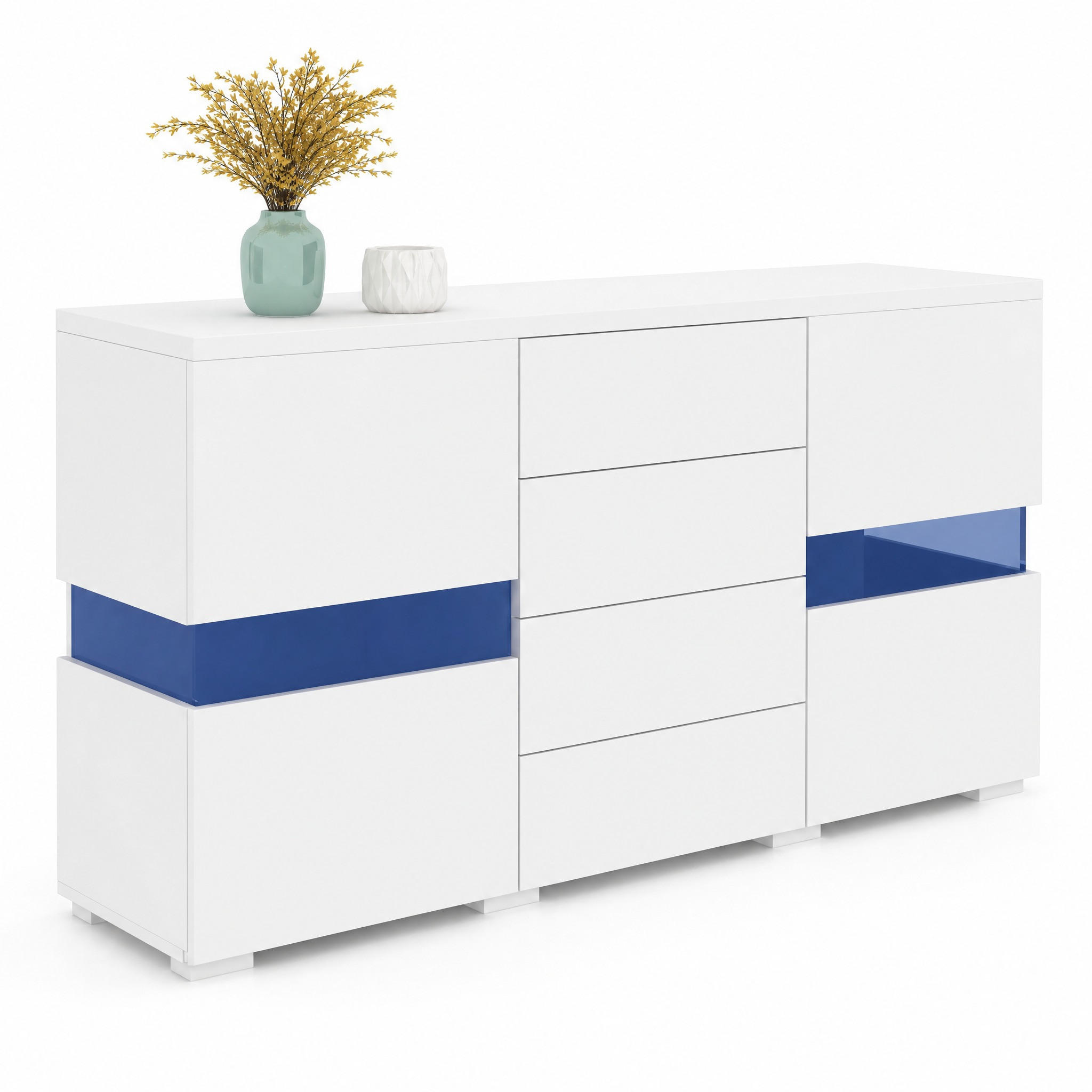 SIDEBOARD i vit med 16 färgers LED-belysning för matrum & vardagsrum, B140/D35/H72cm - Vit, Träbaserade material (140/72/35cm) - STILVORA