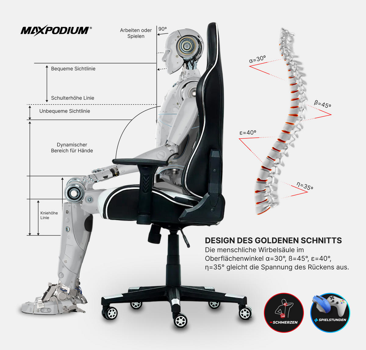 GAMING-STUHL Tactical Schwarz Weiß - Weiß, Metall (55/137/50cm) - MaxPodium