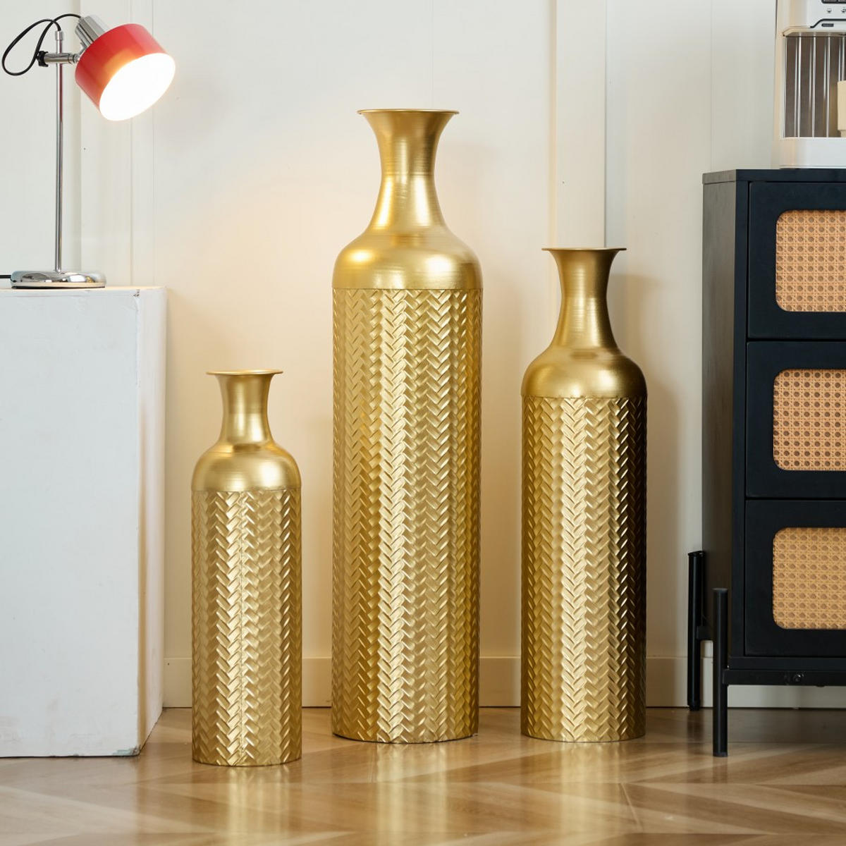 BODENVASE Metallvase,50/66/83 cm,3 tlg.Dekovase,Goldfarben - Goldfarben, Metall (83cm) - LVHOM
