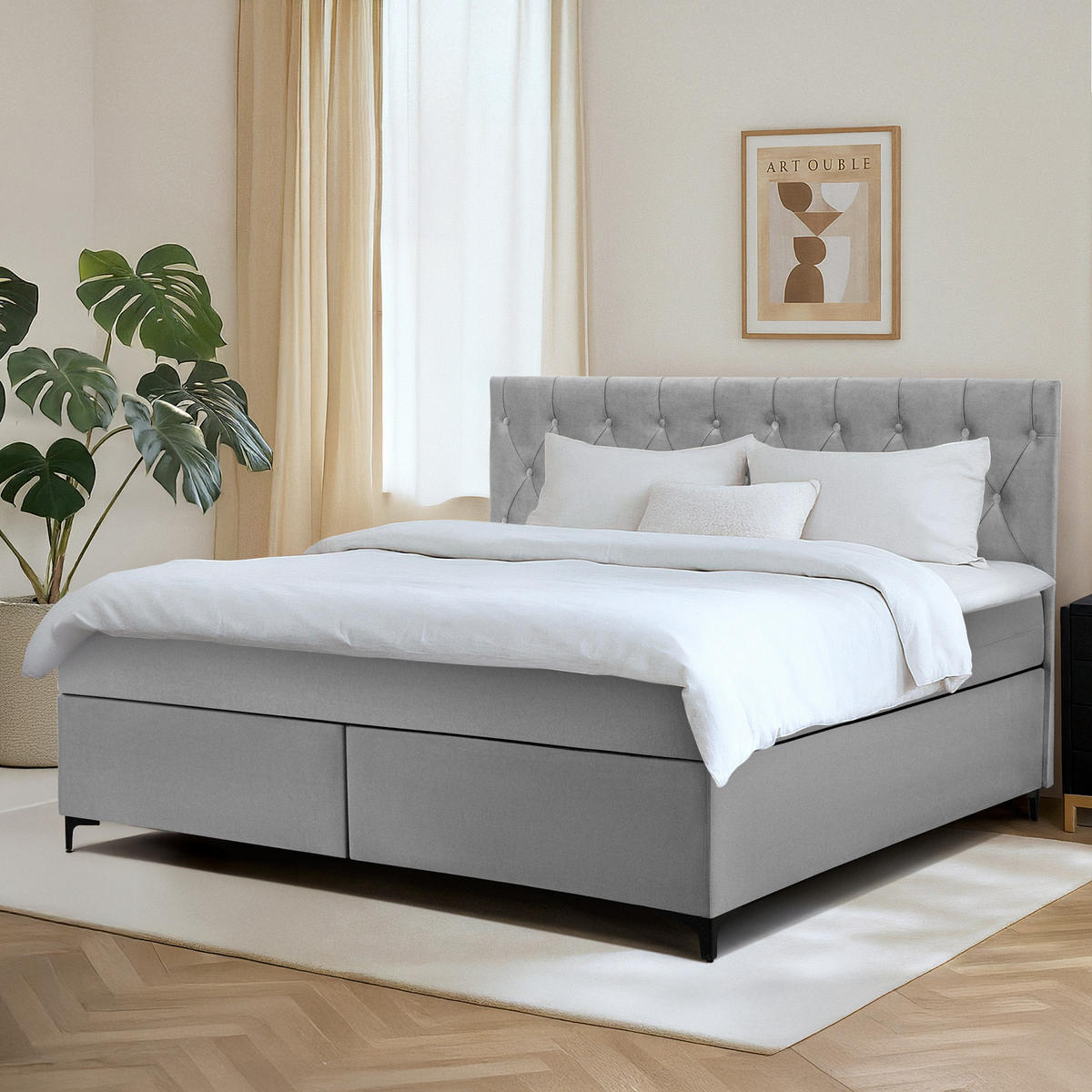 POLSTERBETT ARDEA, Hellgrau - Hellgrau/Schwarz, Holz/Holzwerkstoff (180/200cm) - KONSIMO®