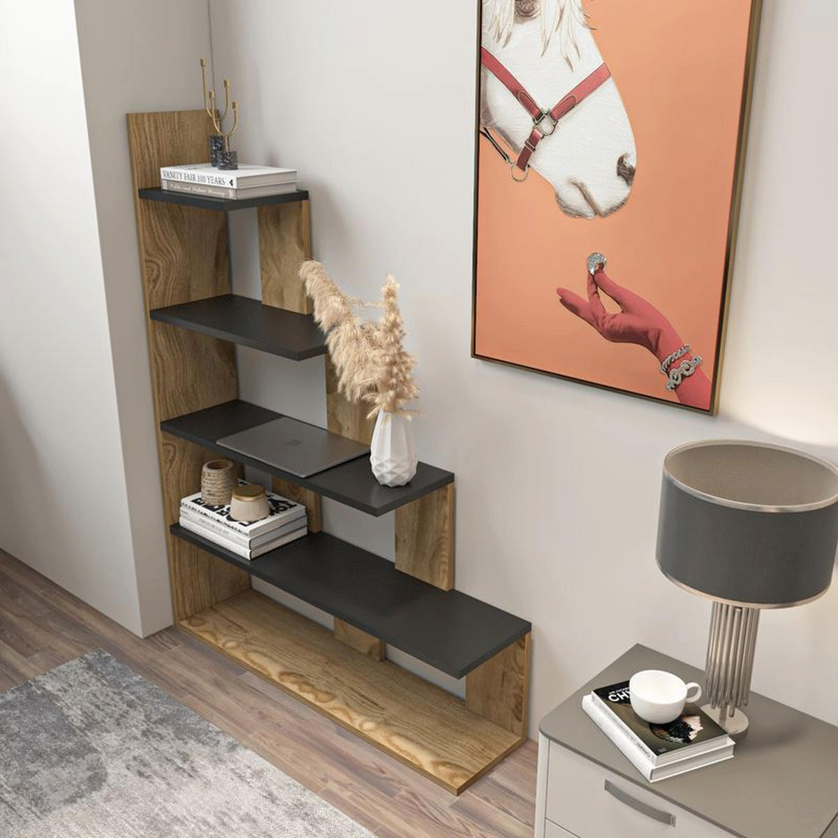 BÜCHERREGAL Echo Oake Schwarz - Dunkelbraun/Schwarz, Holzwerkstoff (90/120/21.8cm) - Decorotika