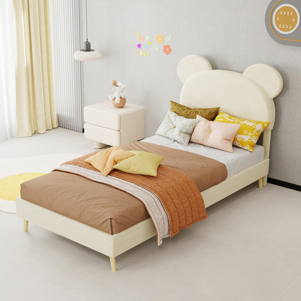 KINDERBETT mit Bettkasten 90x200 cm Stoff Beige - Beige, Holz (90/200cm) - Meubliv