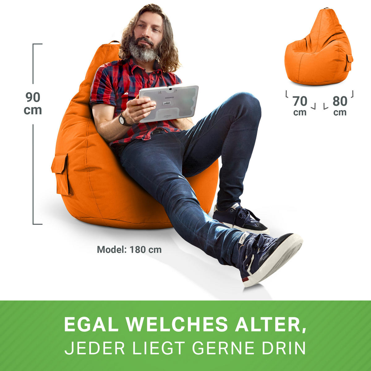 SITZSACK Lounge Chair "Cozy" 80x70x90cm - Orange, Textil (70/90/80cm) - Green Bean