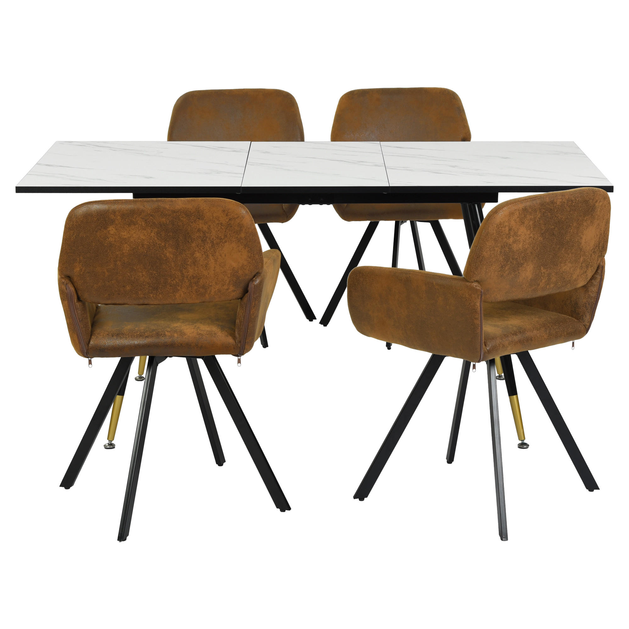 ESSZIMMER SET mit Ausziehbarem Tisch und Drehstühlen - Modernes Design - Schwarz/Braun, Holzwerkstoff/Metall (80/75/160cm) - Urban Meuble