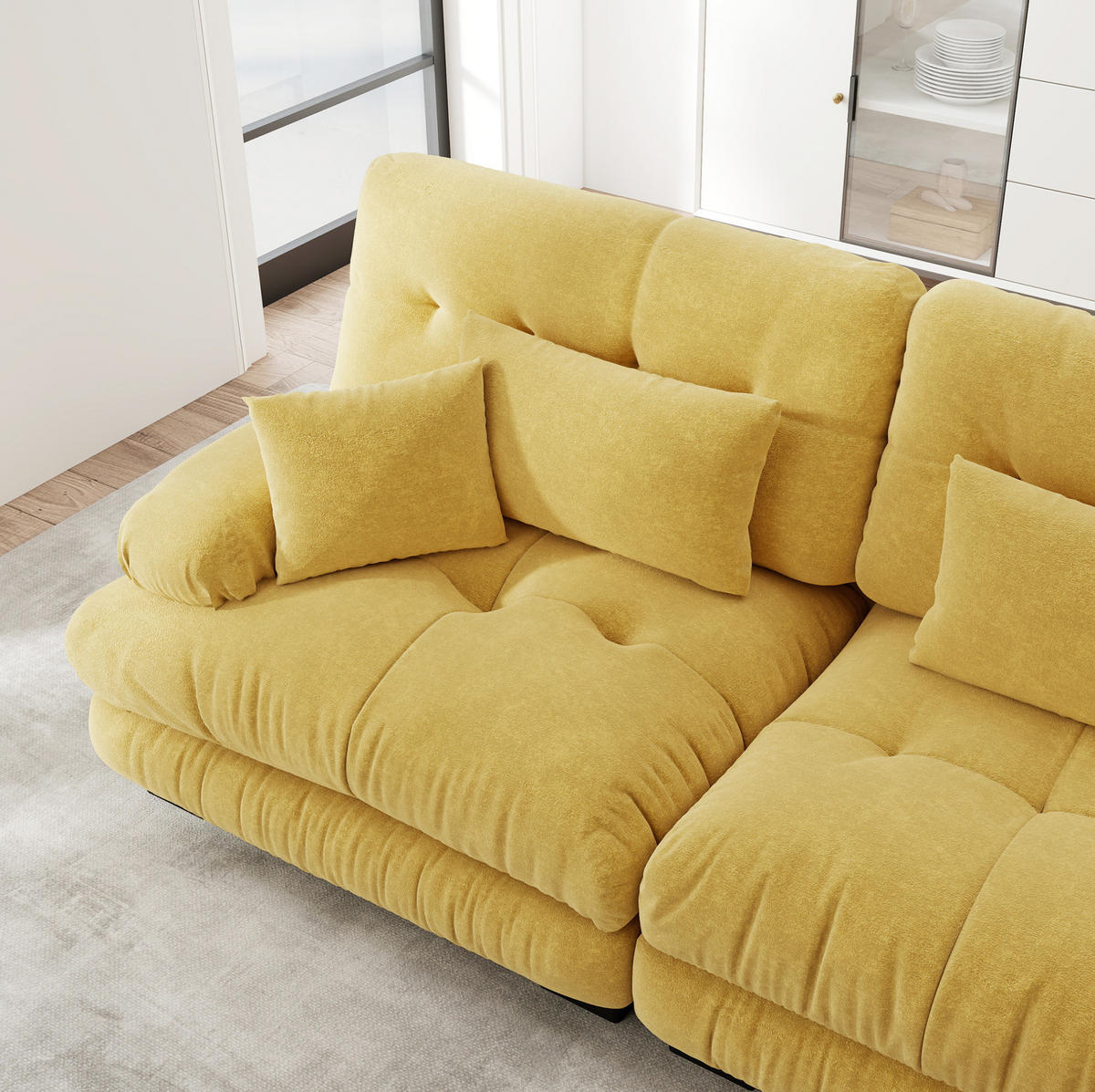 ECKSOFA 313/145/81 cm ggelb aus Chenille modular mit Ottomane und Tiefsitz - Gelb, Textil (145/313cm) - OKWISH