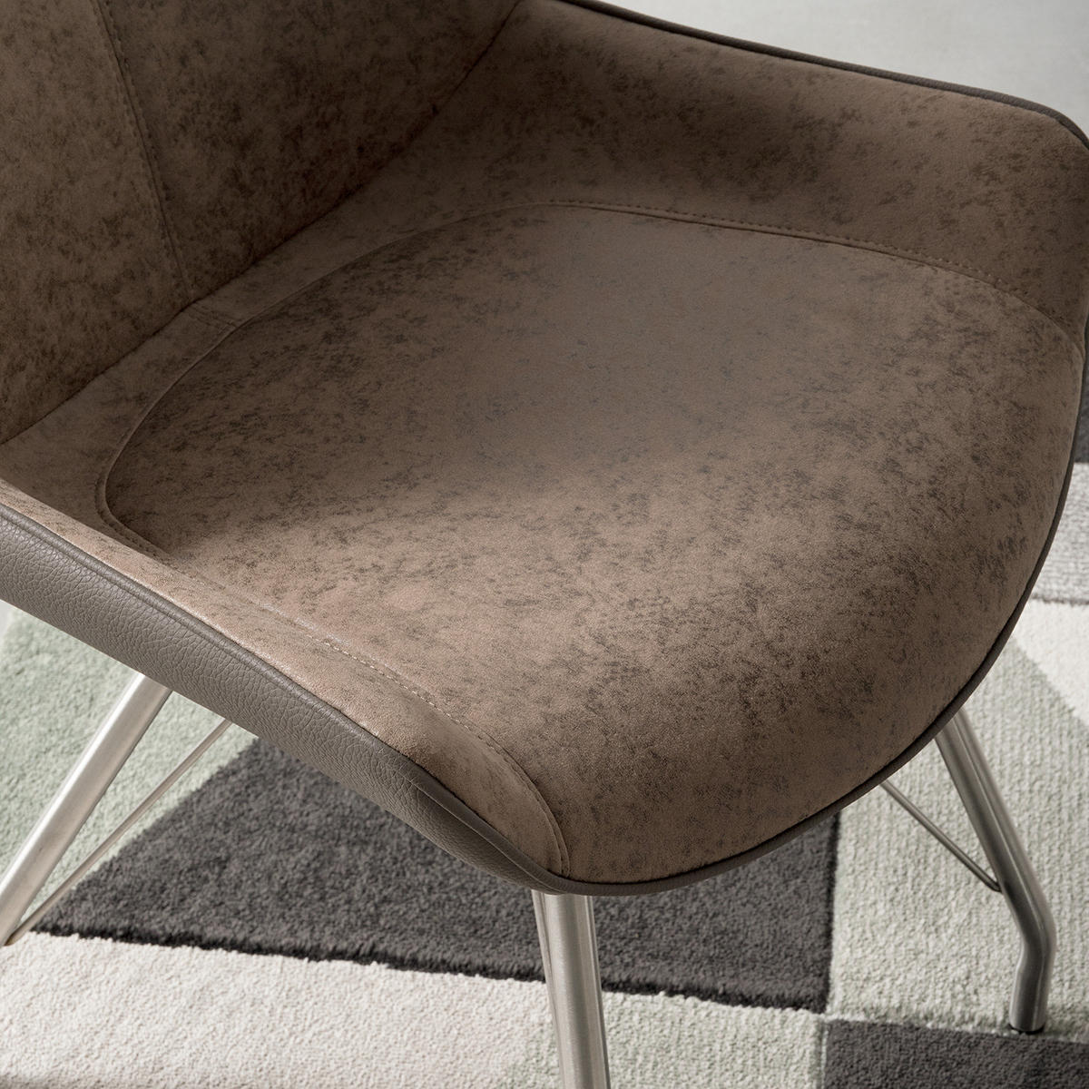 POLSTERSTUHL - 2er-Set - Kunstleder / Edelstahl - Cappuccino, Kunststoff/Textil (54/87/60cm) - home24