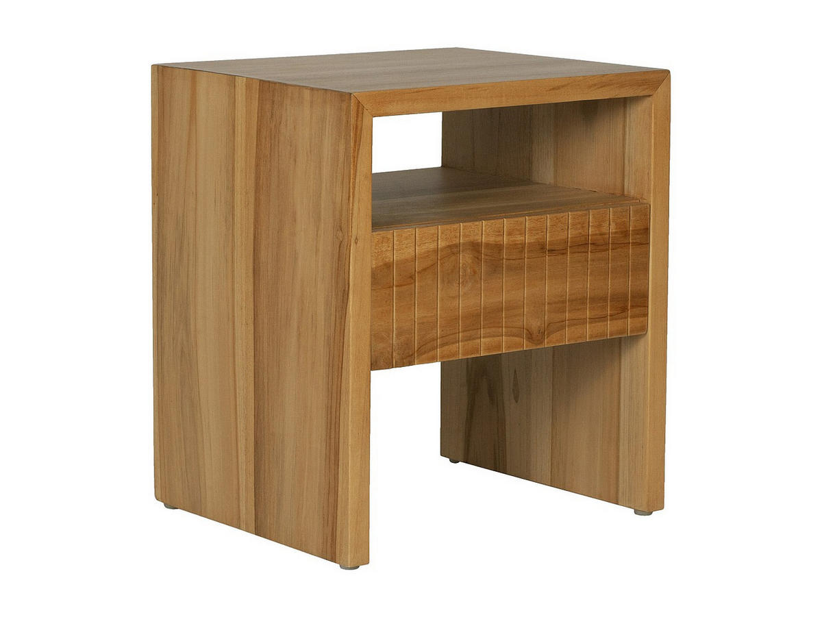 2ER-SET Nachttische – 1 Schublade & 1 Fach – Teakholz – Naturfarben – REVUKA - Naturfarben, Holz (45/52/39cm) - Vente-Unique