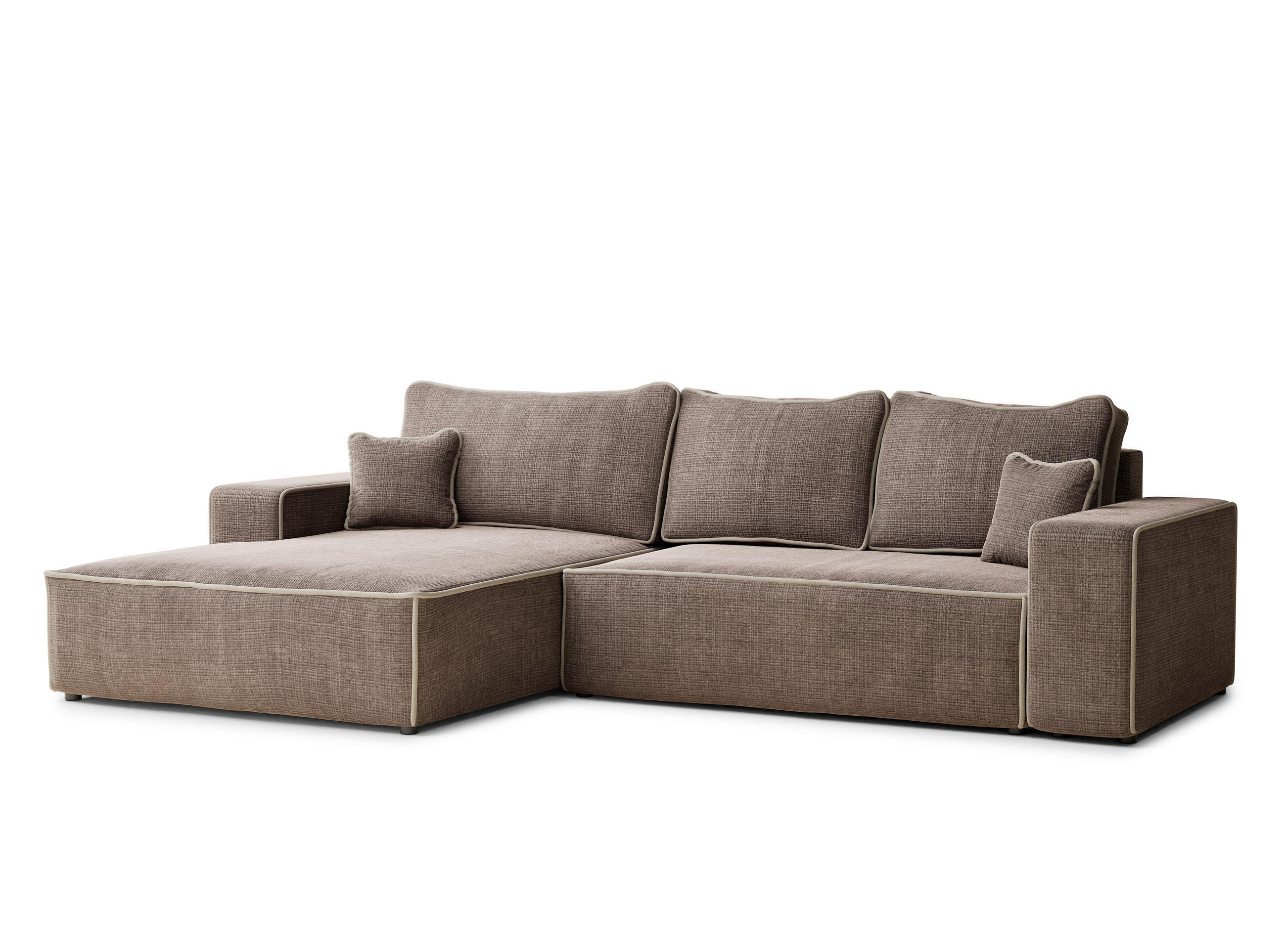 ECKSOFA MIT SCHLAFFUNKTION Modo Beige grau Chenille-Stoff - Links Seite - Beige/Schwarz, Holz/Holzwerkstoff (185/294cm) - Maison de Reve
