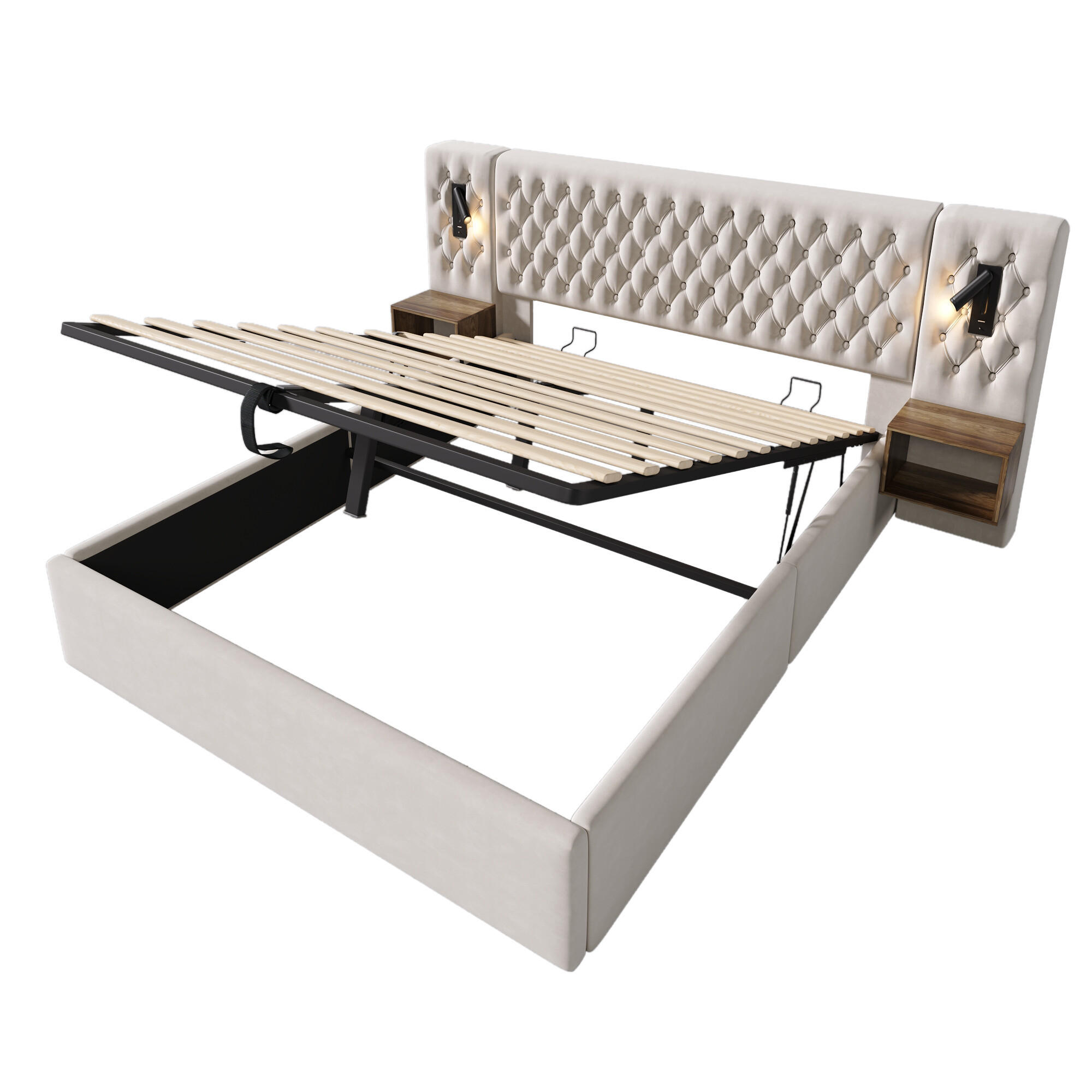 DOPPELBETT Beige 261/210/105 cm - Beige, Holzwerkstoff/Textil - Urban Meuble