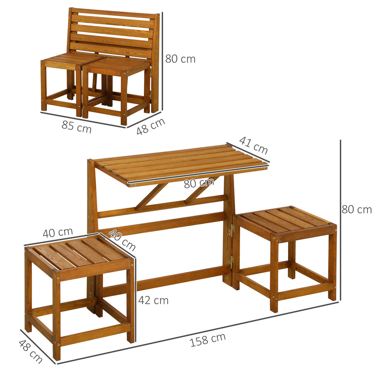 GARTENMÖBEL-SET, Gartentisch, Holzbank für 2 Personen, Massivholz, Teak - Teakfarben, Holz - Outsunny