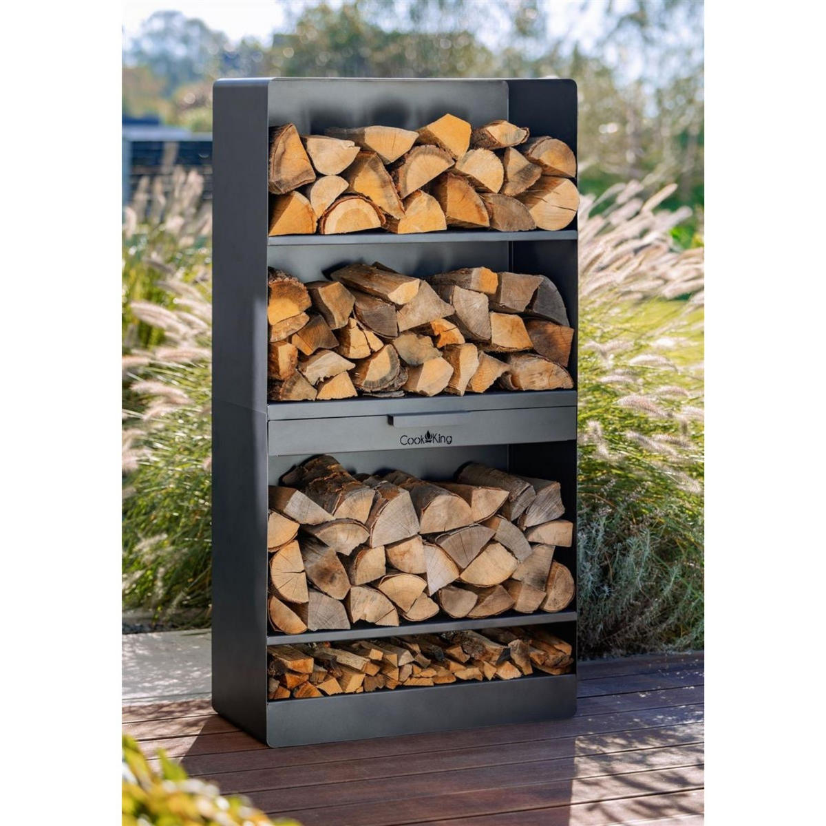 KAMINHOLZREGAL Oregon Stahl schwarz 120 cm - Schwarz, Metall (40/120/30cm) - Mr. Deko