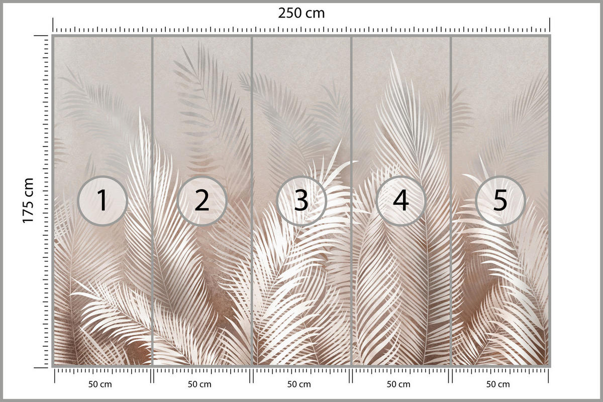 FOTOTAPETE Palmenblätter tropische Pflanzen 250x175cm - Beige/Grau, Papier (250/175cm) - Muralo