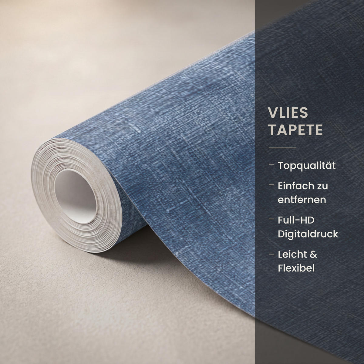 TAPETE - Leinen - Textur - Muster - Denim - Rustikal - 500x200 cm - Blau, Papier (500/200cm) - OnlyWow