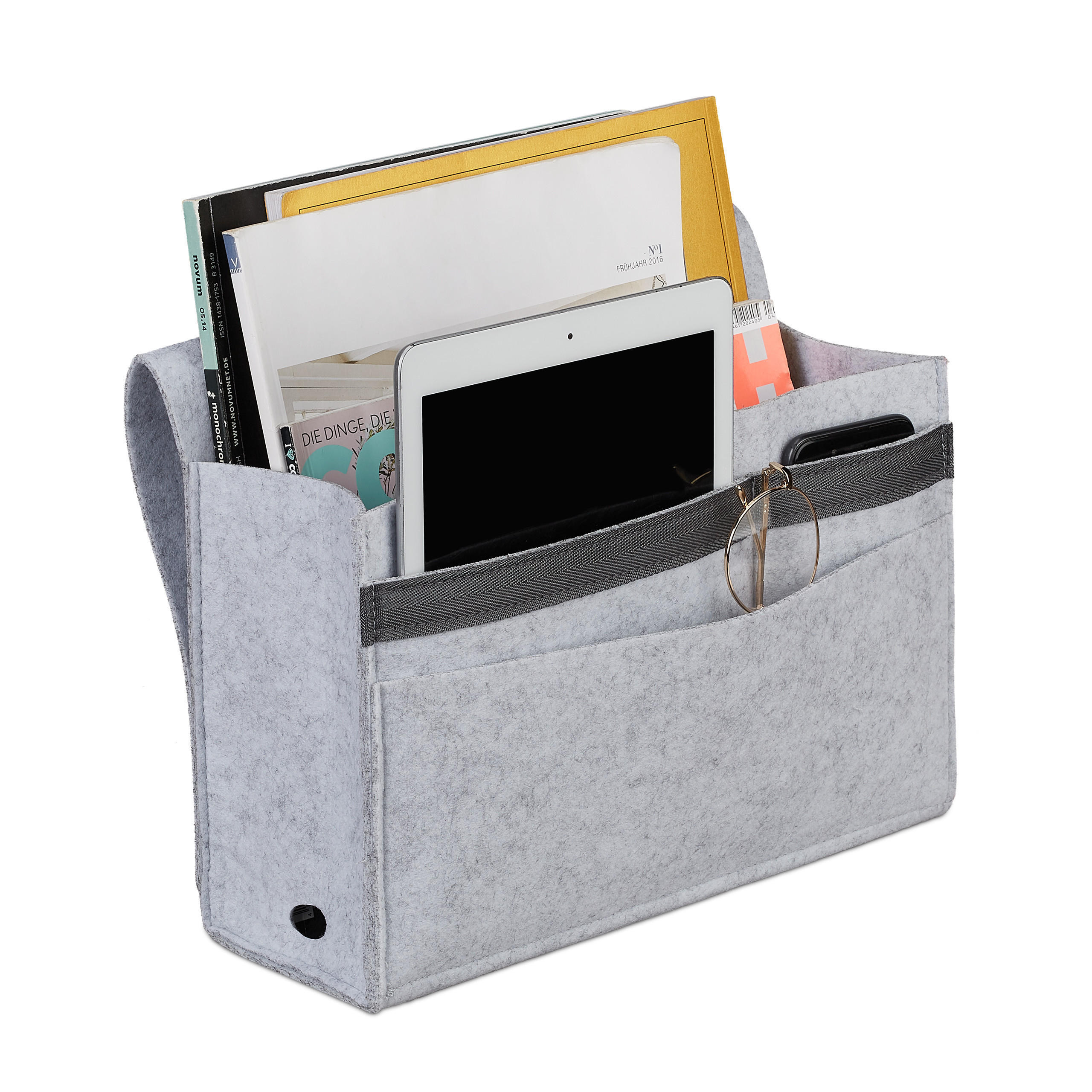 BETTTASCHE - Grau, Textil - Relaxdays