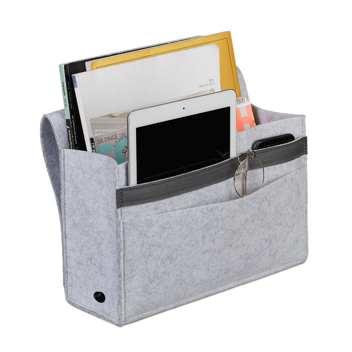 BETTTASCHE - Grau, Textil - Relaxdays