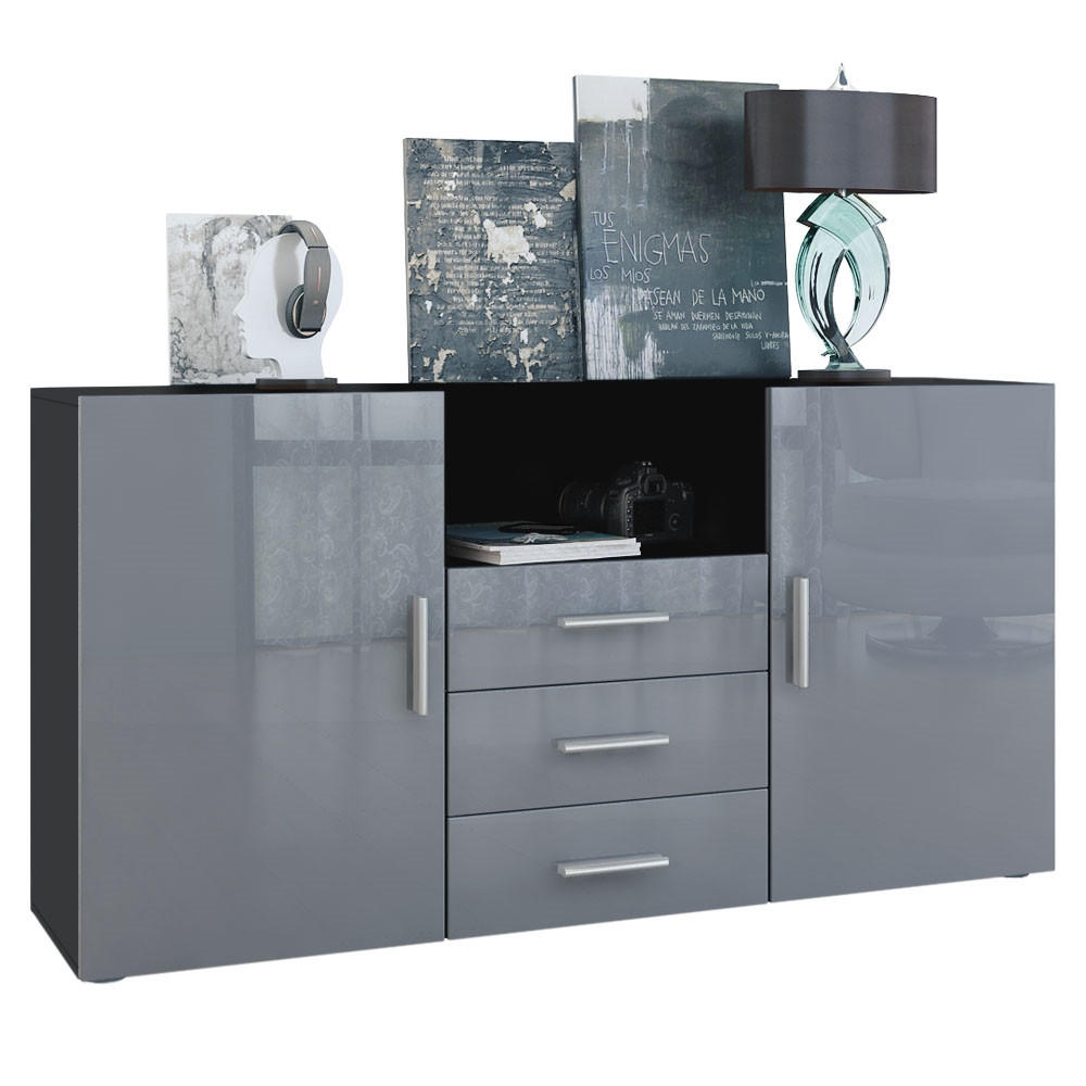 SIDEBOARD Skadu Front in Grau Hochglanz - Grau, Holzwerkstoff (138.5/71.5/35cm) - Vladon