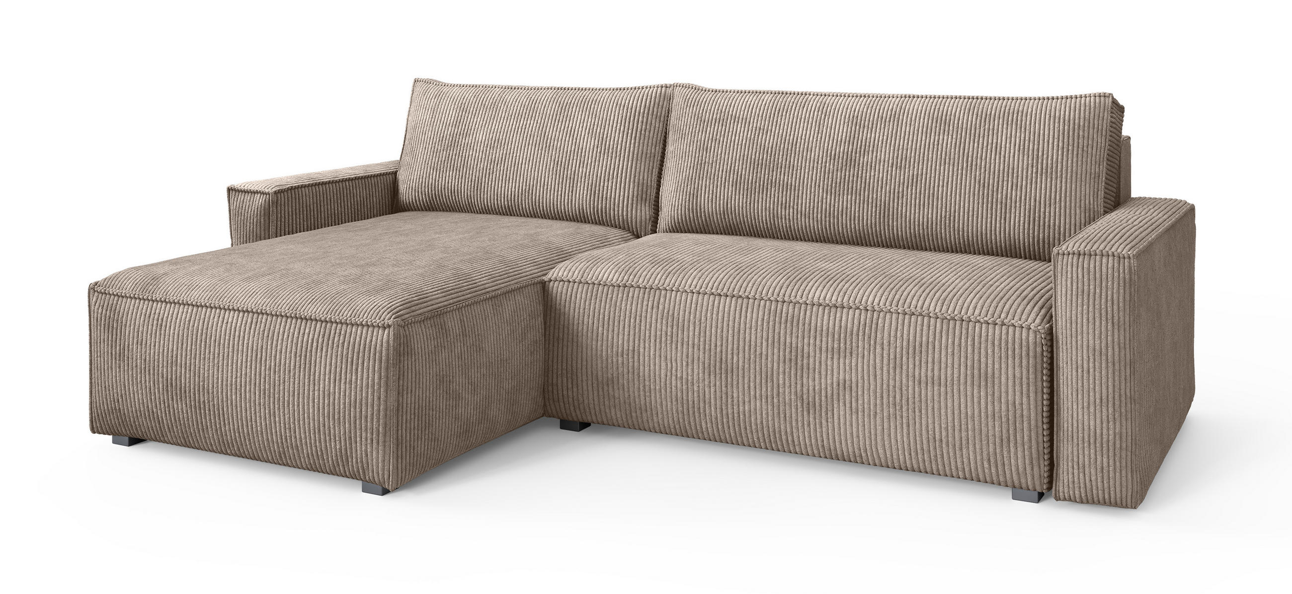 ECKSOFA BESMIR Beige Kordstoff mit Schlaffunktion - Beige, Holz (275/148cm) - MASSENO