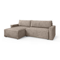 ECKSOFA BESMIR Beige Kordstoff mit Schlaffunktion - Beige, Holz (275/148cm) - MASSENO