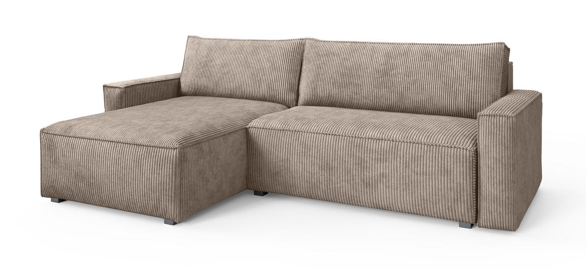 ECKSOFA BESMIR Beige Kordstoff mit Schlaffunktion - Beige, Holz (275/148cm) - MASSENO