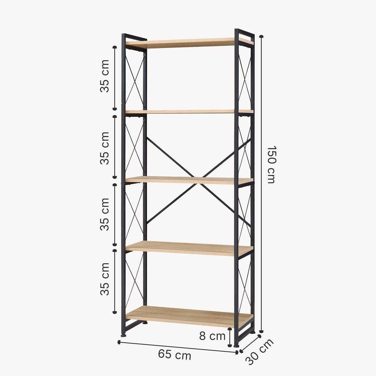 STOJANOVÁ POLICE Skørping - černá/barva dubu, kov/kompozitní dřevo (65/160/30cm) - [en.casa]