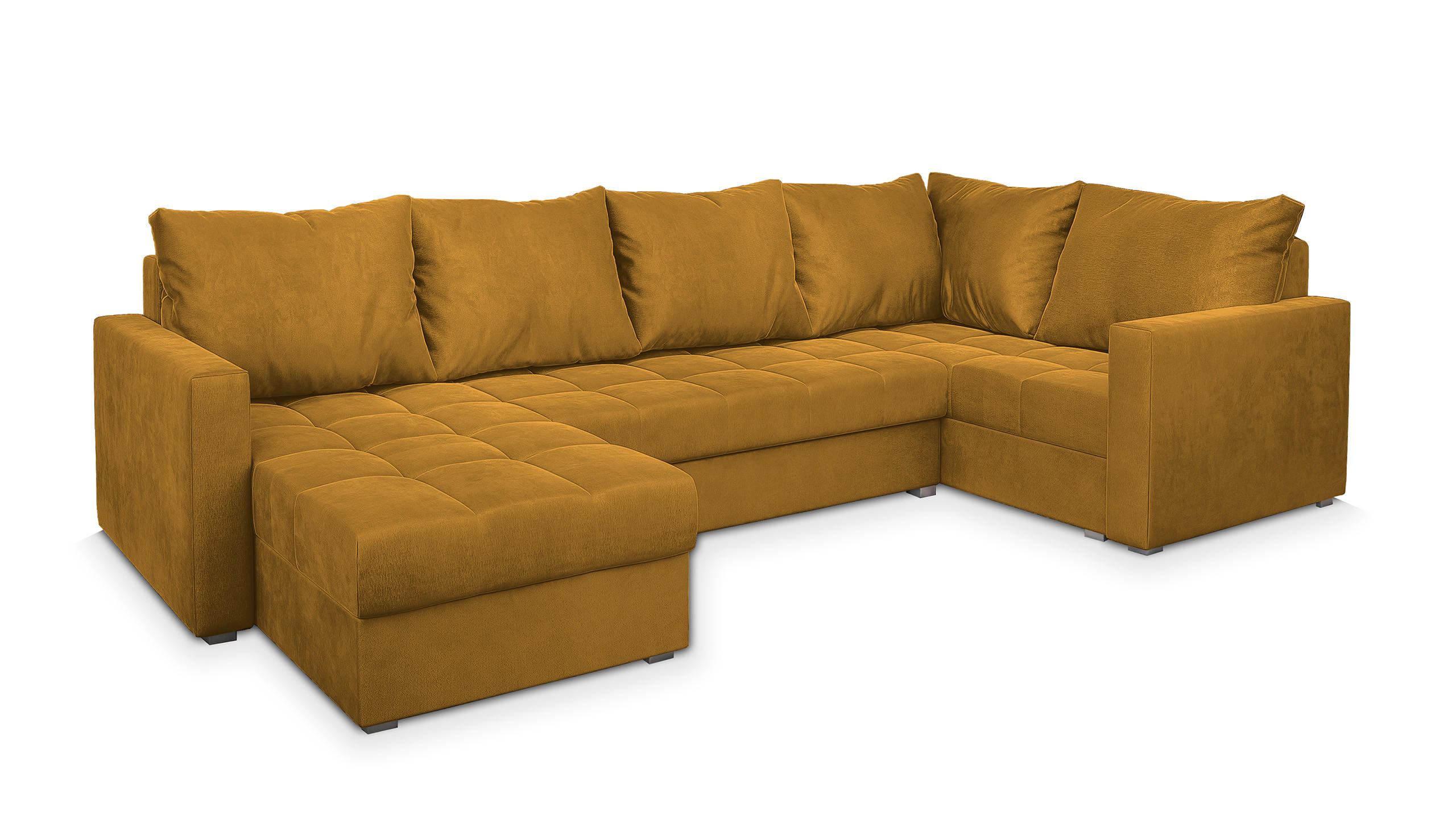 WOHNLANDSCHAFT LORIVO R-S Gelb Plüsch-Stoff mit Schlaffunktion - Gelb, Holz (285/85/150cm) - MASSENO