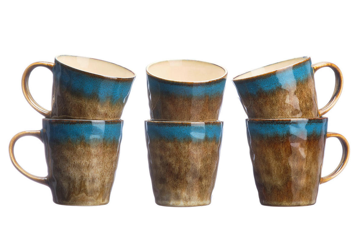 BECHER Island 400ml - 6er-Set - Land & Meer - Braun, Keramik (0.4L) - Björn