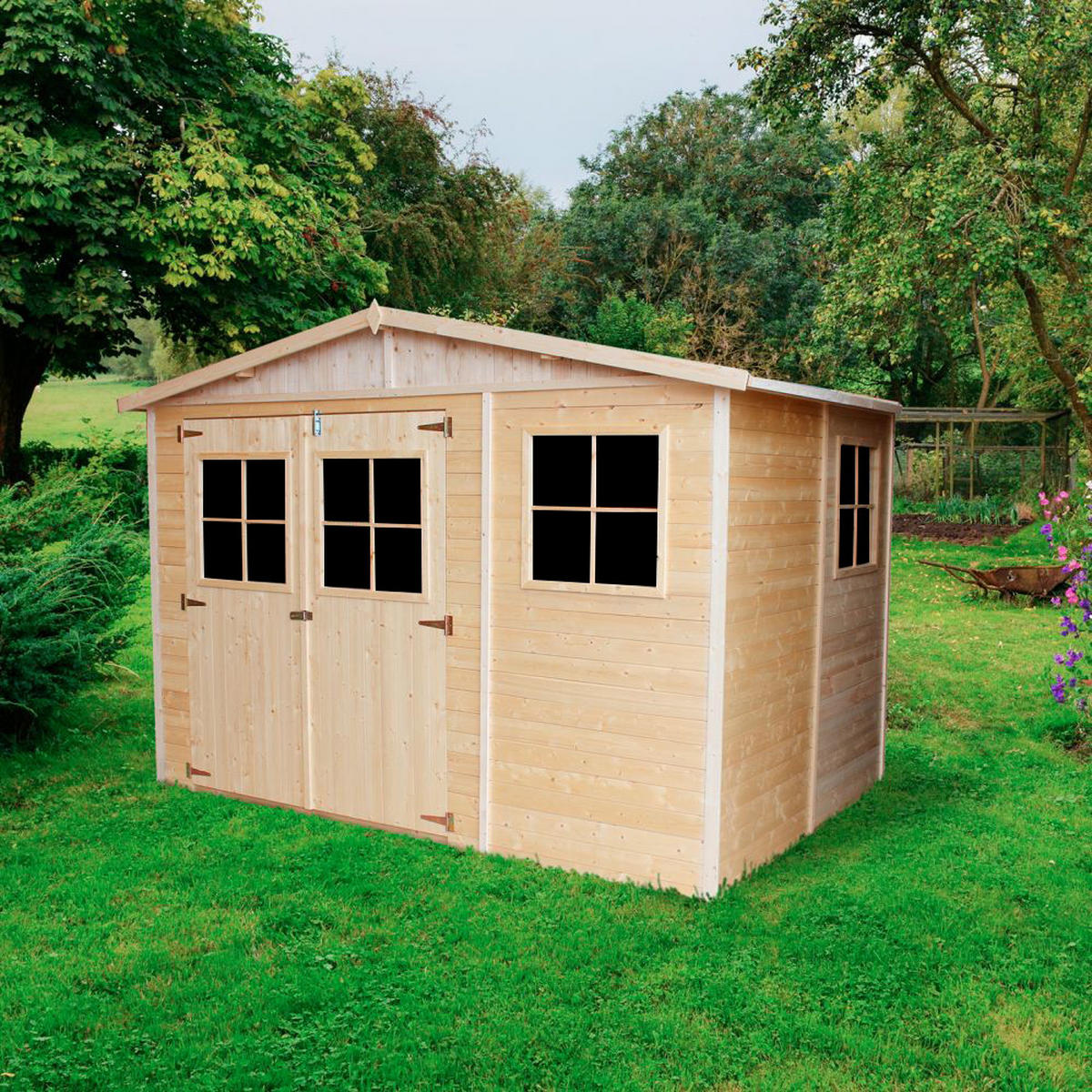M334 GARTENHAUS HOLZ mit Fenstern - H226x324x216 cm/6 m² - Beige, Holz (324/226/199cm) - Timbela