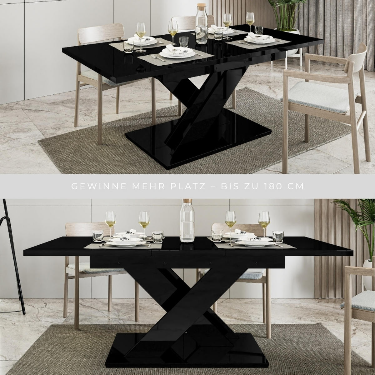 ESSTISCH Schwarz Hochglanz Ausziehbar 140 - 180 cm - Schwarz Hochglanz, Holzwerkstoff (140/80/75cm) - PROSPERO