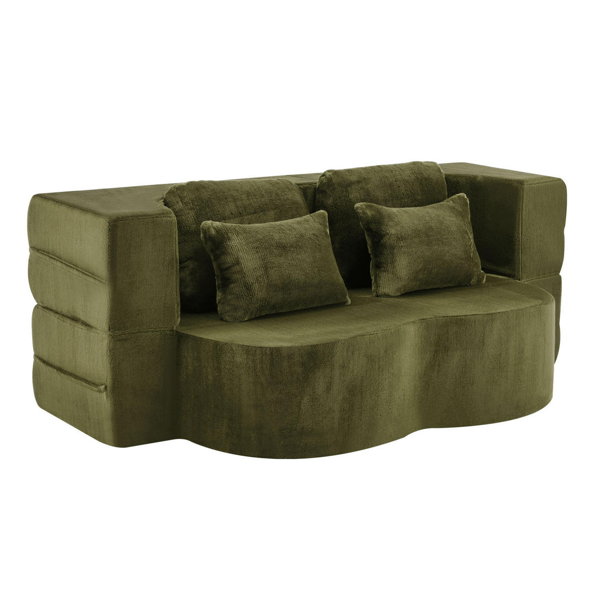 SCHLAFSOFA 2-in-1 Wellenprofil Grün mit 4 Kissen - Grün, Kunststoff (60/76/198cm) - Meubliv