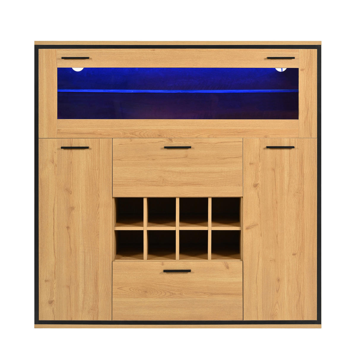 KOMODA za vino, 110/38/111 cm, iveral u prirodnoj i crnoj boji, s LED rasvjetom - prirodne boje, drvni materijal (110/111/38cm) - BEAOK