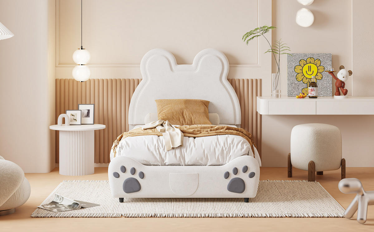 DETSKÁ posteľ 90/200 cm biela v tvare medveďa - biela, textil (90/200cm) - BEAOK