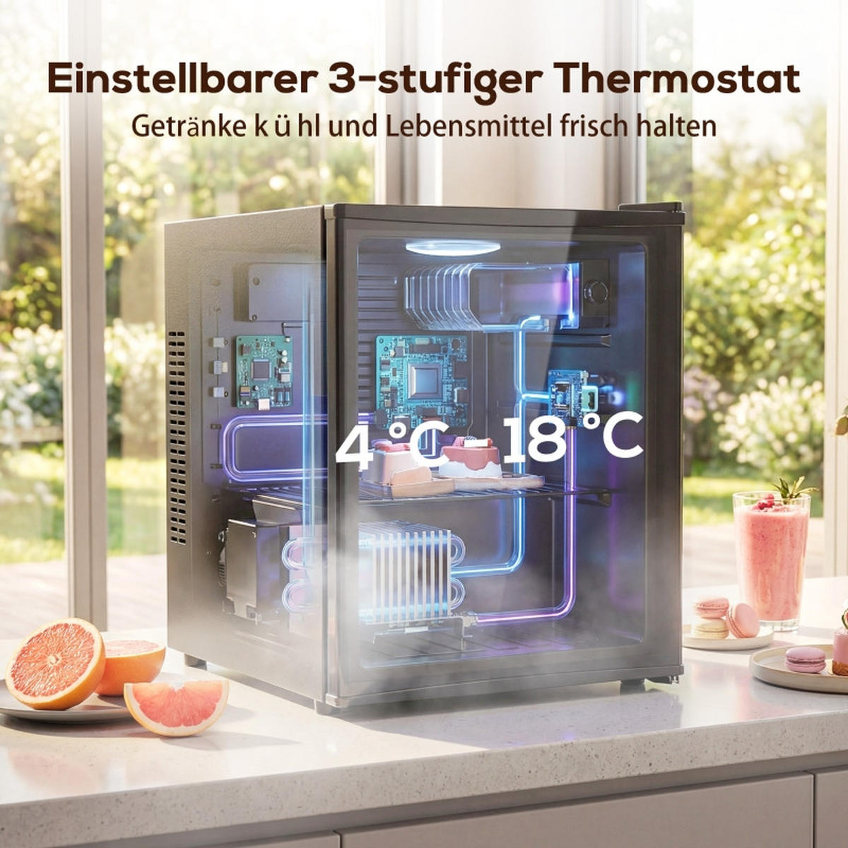 MINIKÜHLSCHRANK 44L & einstellbarem Thermostat 43x51x51,3 cm - Schwarz, Metall (43/51.3/51cm)