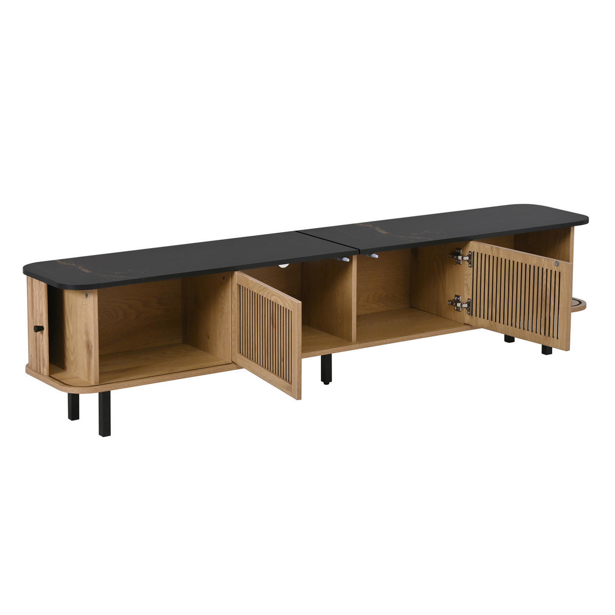 TV-LOWBOARD 190/35/45 cm mit Schiebetüren, Gittereinsatz und viel Stauraum, Eiche - Hellbraun, Holzwerkstoff (190/45/35cm) - Redom
